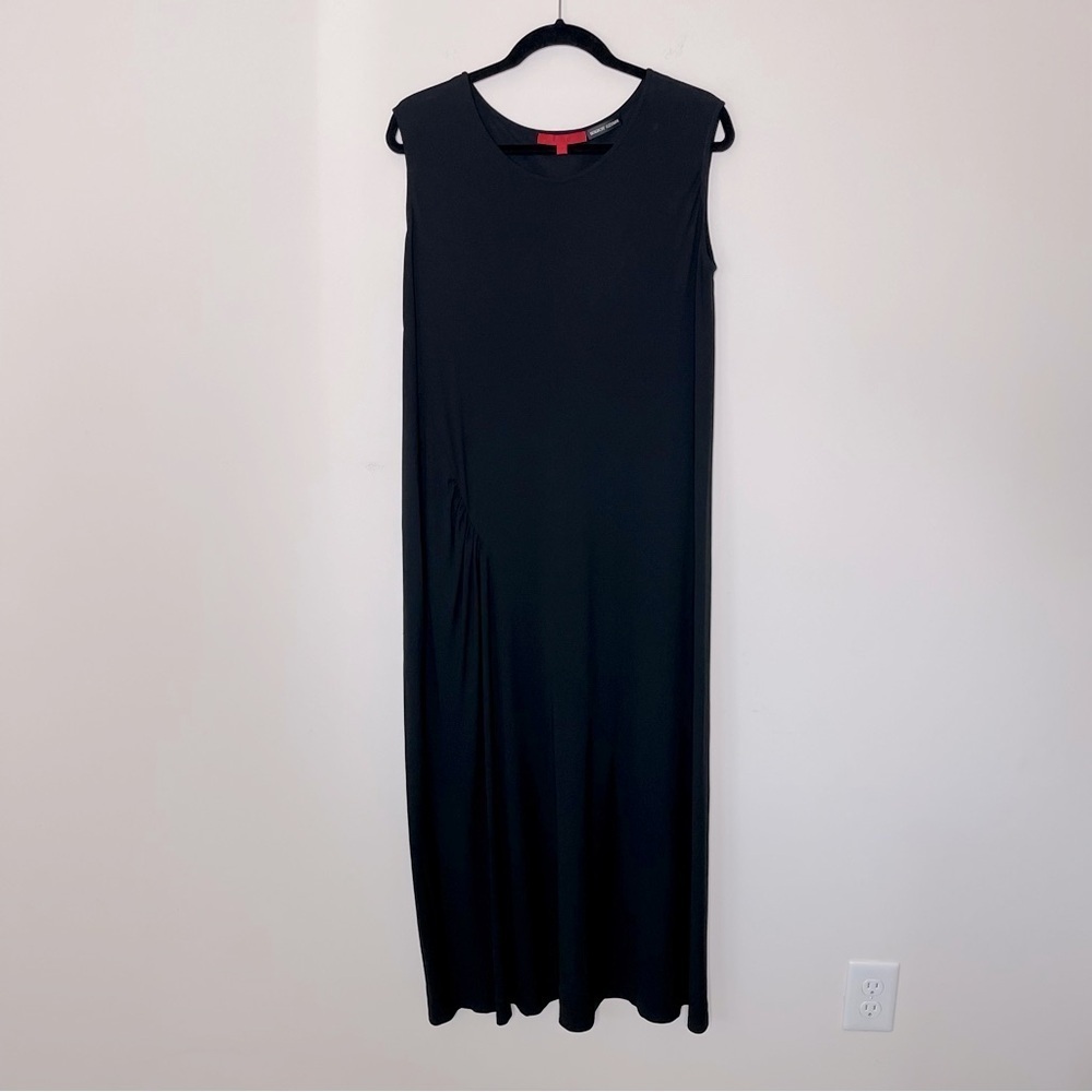 SHAMASK Black Side Gathered Sleeveless Sheath Dress minimalist haute couture